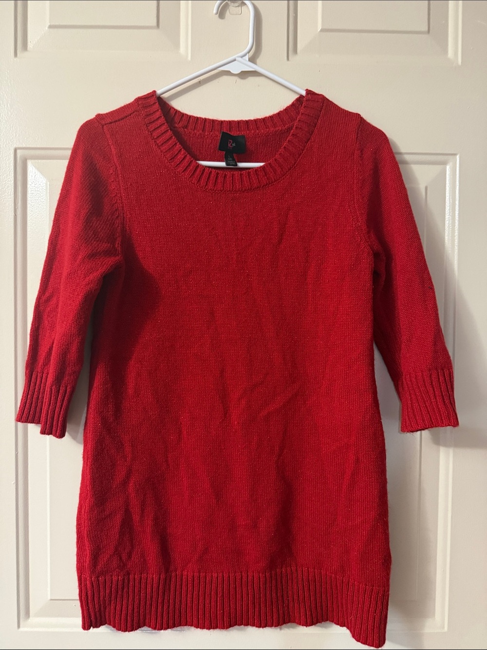 Girls Red Knit Sweater Dress with flannel scarf